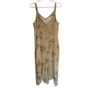 Y2K Kenzie Dresses Silk Floral Slip Midi Dress Size 8 Olive Sage Green